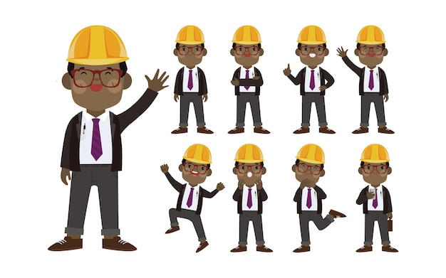 Conjunto de ingeniero con diferentes poses.