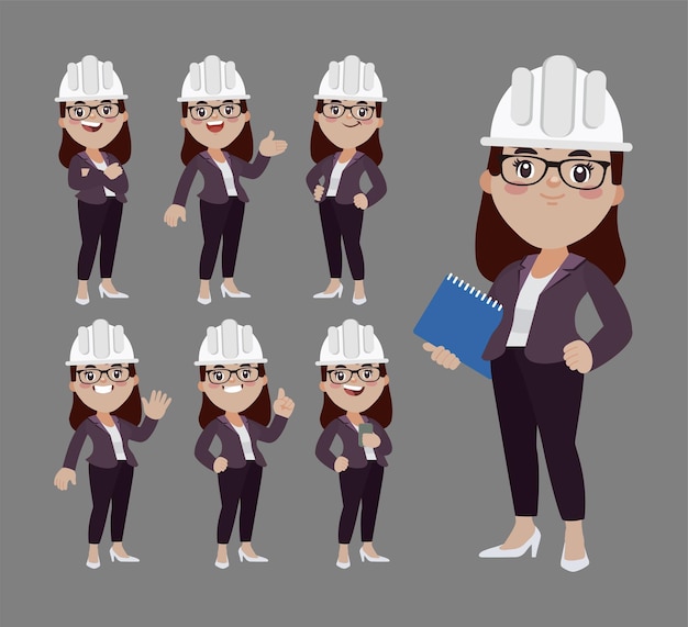 Conjunto de ingeniero con diferentes poses.