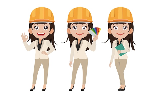 Conjunto de ingeniero plano con diferentes poses.