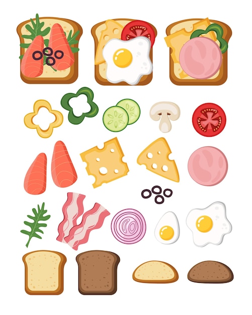 Conjunto de ingredientes para crear bocadillos Menú de comida rápida