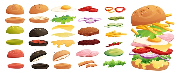 Vector conjunto de ingredientes de hamburguesas