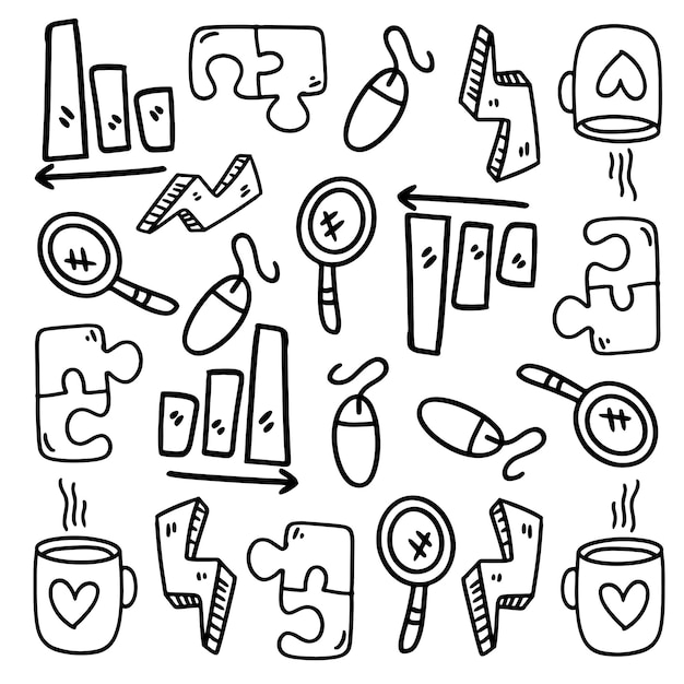 Conjunto de inicio de negocios con vector de estilo de línea de garabato