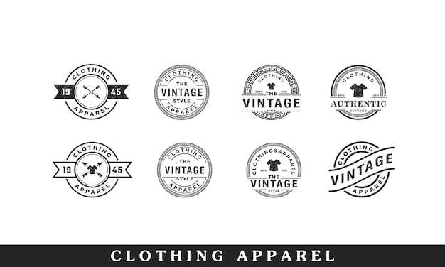 Conjunto de insignia de etiqueta retro vintage clásica para elemento de plantilla de diseño de emblema de logotipo de círculo de ropa