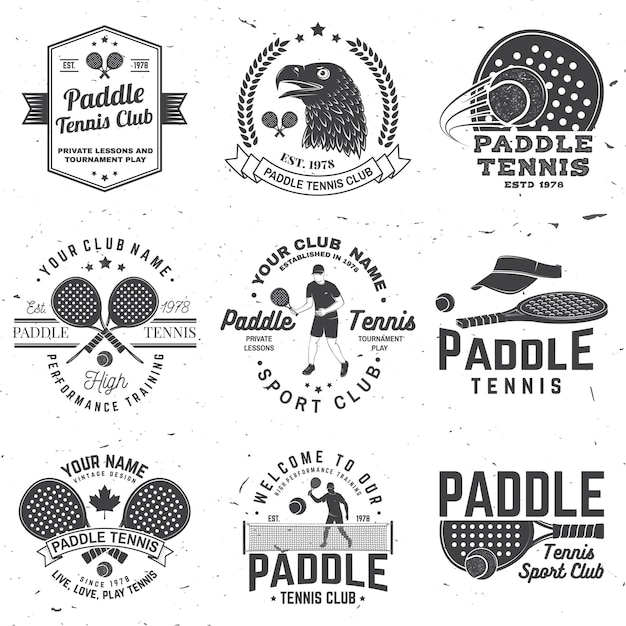 Conjunto de insignia o letrero de tenis de paletas Ilustración vectorial Concepto para sello o tee de impresión de camisa