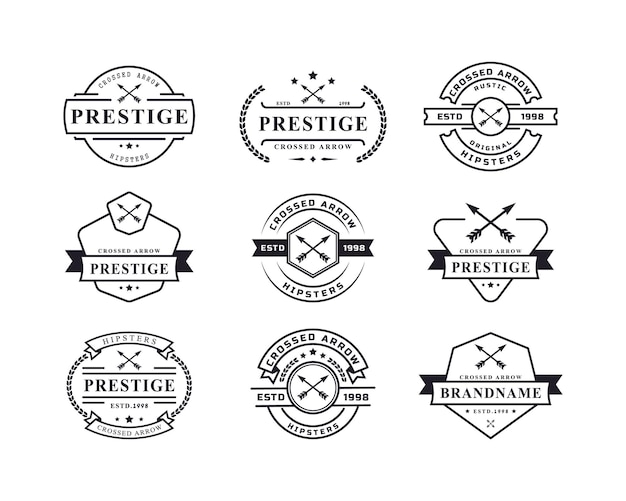 Conjunto de insignia retro vintage para elemento de plantilla de diseño de logotipo de sello Hipster rústico de flechas cruzadas