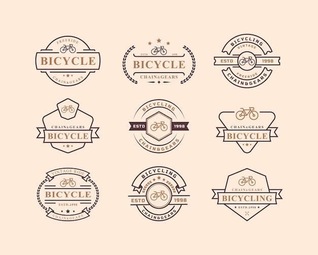 Conjunto de insignia retro vintage para reparación de bicicletas y servicios shop logo emblem design symbol