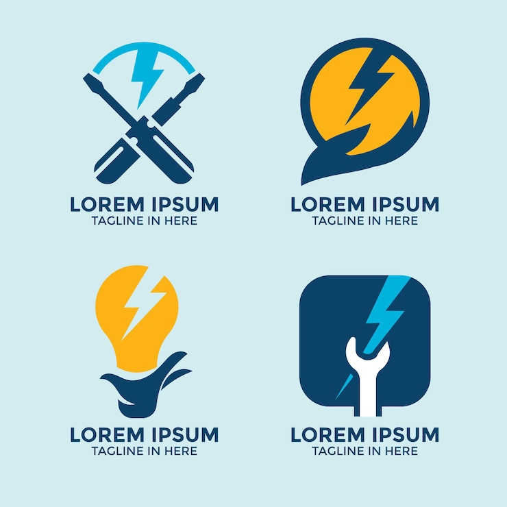 Vector conjunto de insignia de servicio de electricista o reparador