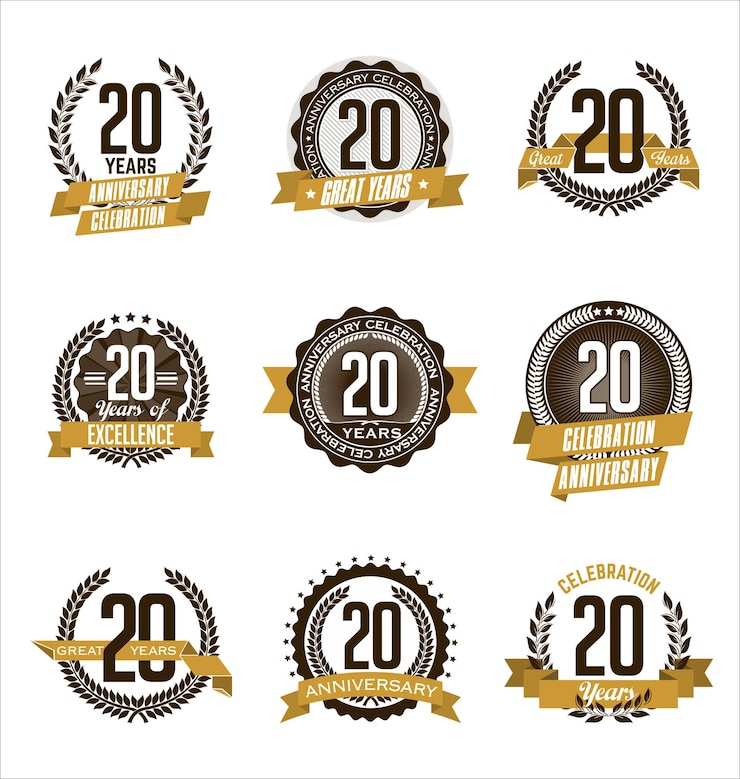 Vector conjunto de insignias de aniversario retro