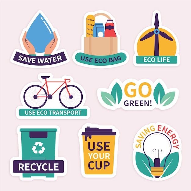 Vector conjunto de insignias de ecología de diseño plano