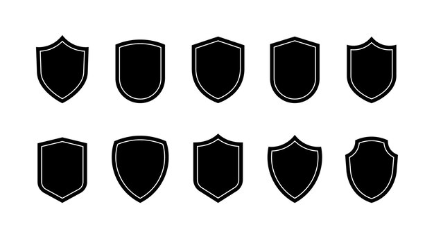 Conjunto de insignias de escudo plantilla de emblemas para protección club deportivo militar y escudo de armas de seguridad ilustración vectorial