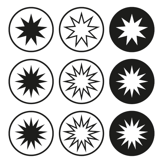 Conjunto de insignias de estallido de estrellas Botones gráficos de contraste Marcadores de efecto de explosión Ilustración vectorial EPS 10