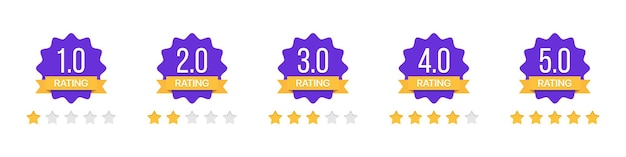 Conjunto de insignias de estrellas de calificación con cinta en un diseño plano