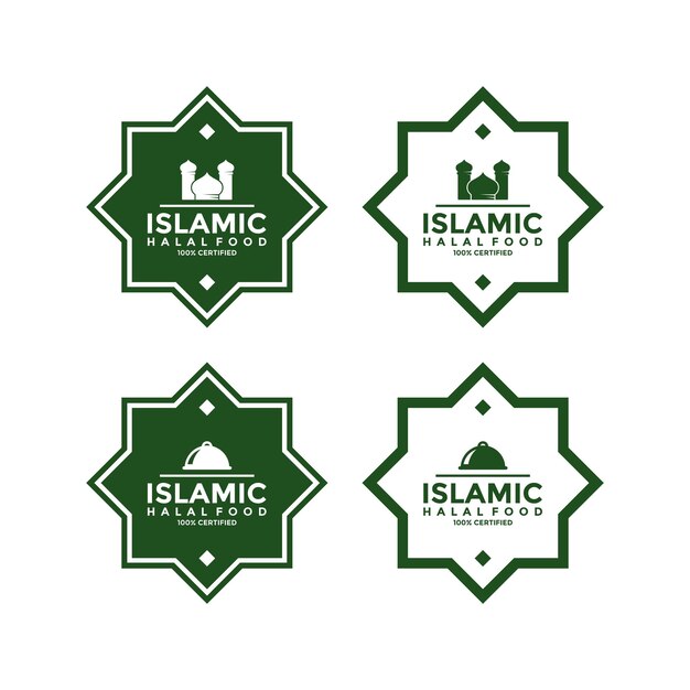 Conjunto de insignias de etiquetas de productos alimenticios halal y diseño de logotipo