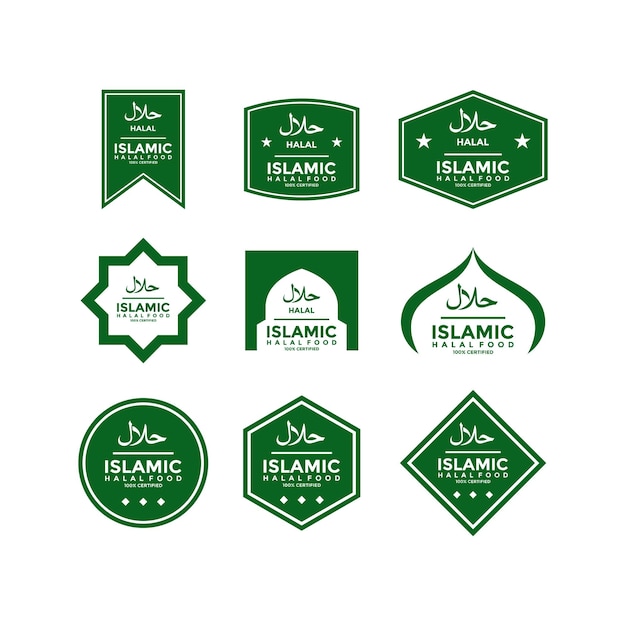 Conjunto de insignias de etiquetas de productos alimenticios halal y diseño de logotipo