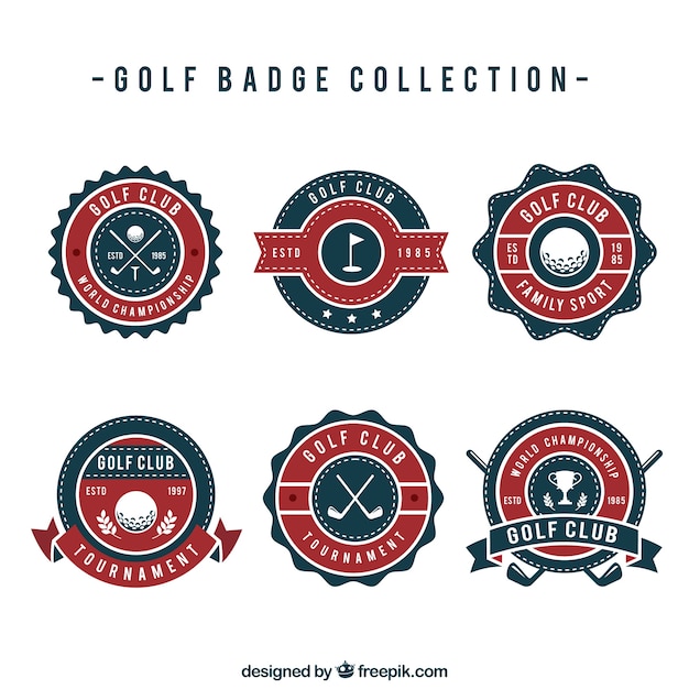 Vector conjunto de insignias de golf en estilo plano