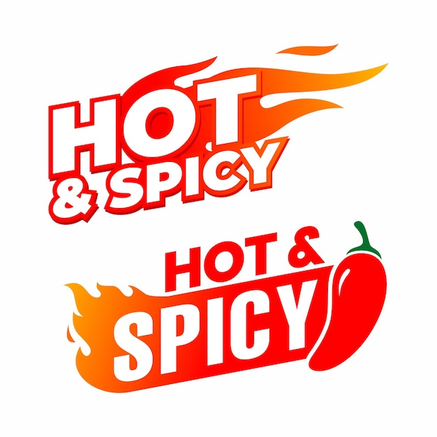 conjunto de insignias Hot and Spicy Logo con los logotipos de los iconos Chili Pepper y Flames