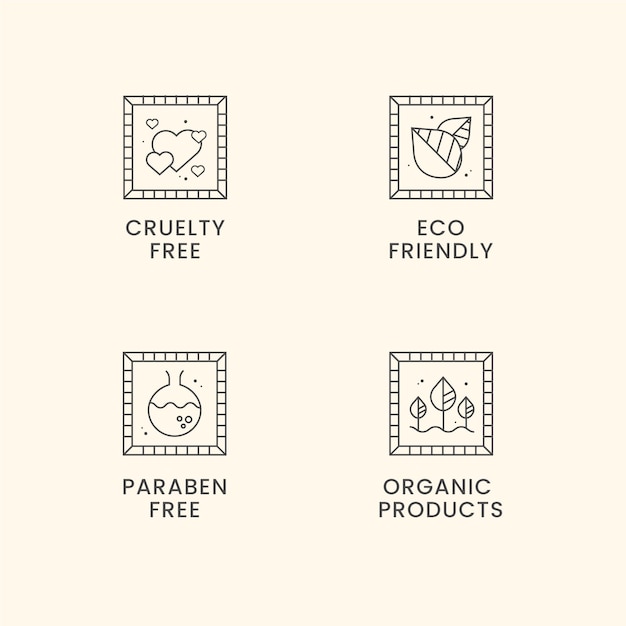 Conjunto de insignias libres de crueldad en diseño plano