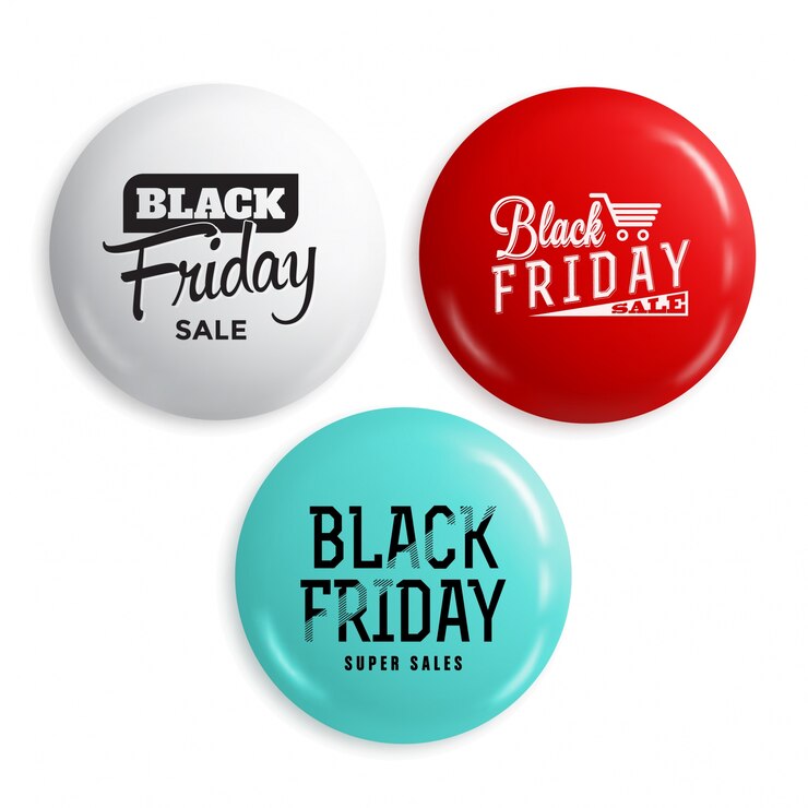 Vector conjunto de insignias o botones brillantes de venta de viernes negro