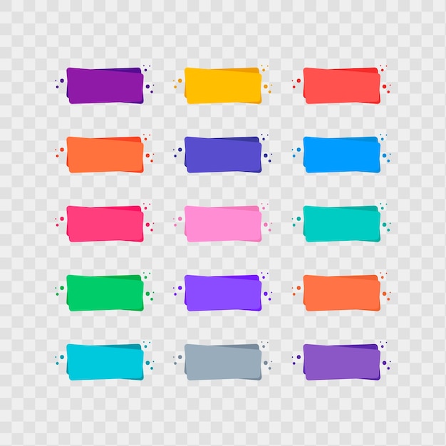 Conjunto de insignias, pancartas o etiquetas para su texto de diferentes colores en blanco. Ilustración vectorial
