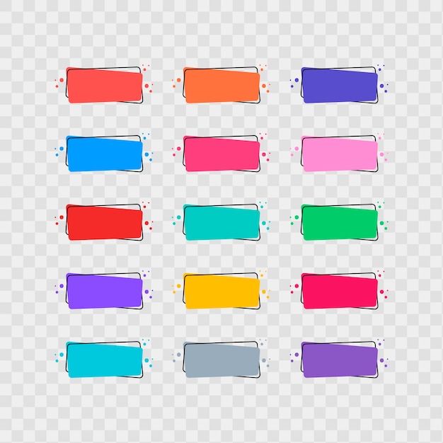 Conjunto de insignias, pancartas o etiquetas para su texto de diferentes colores en blanco. Ilustración vectorial