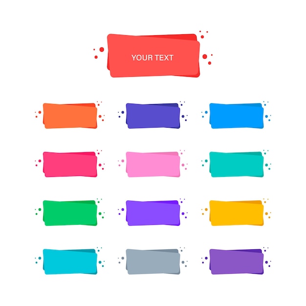Conjunto de insignias, pancartas o etiquetas para su texto de diferentes colores en blanco. Ilustración vectorial