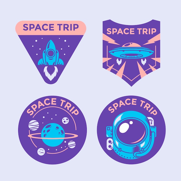 Conjunto de insignias de parche de misión espacial y emblemas de logotipo