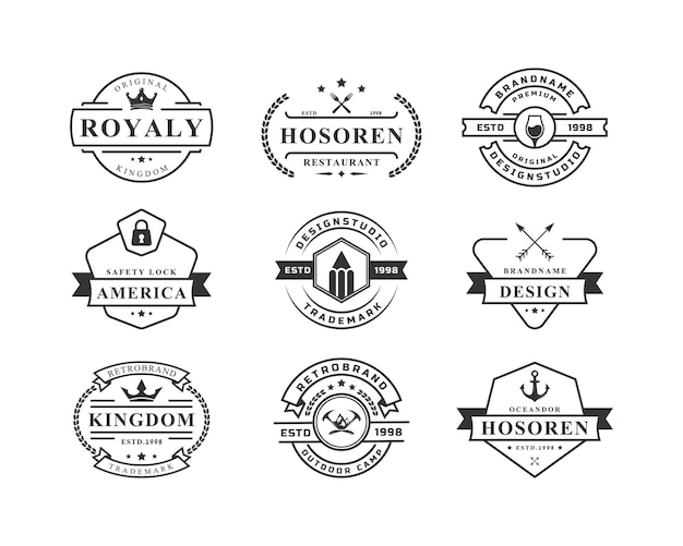 Conjunto de insignias retro vintage Insignias o logotipos Elemento de diseño vectorial Signo comercial Logotipos Identidad