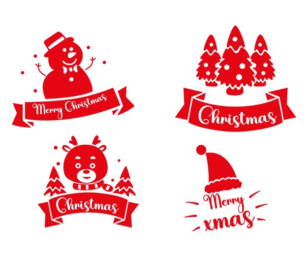 Conjunto de insignias de saludo de feliz navidad adorno navideño pegatina de ilustración roja transparente