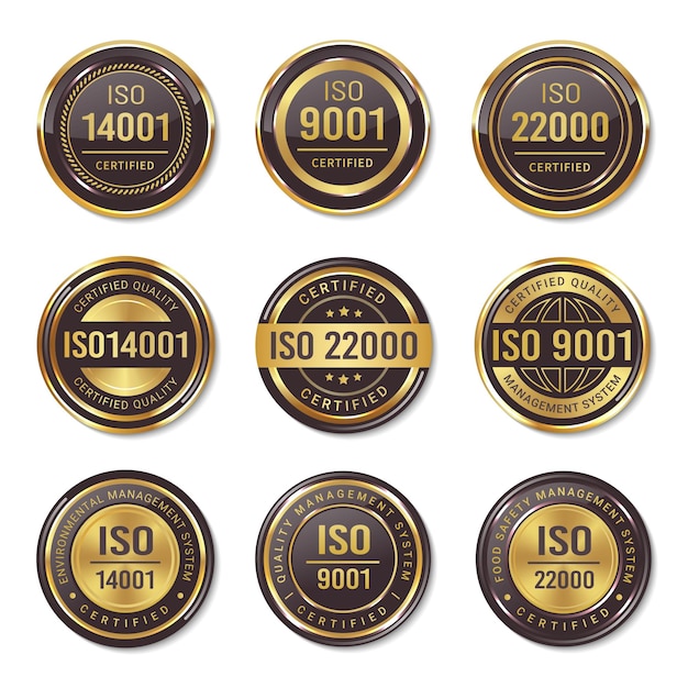 Vector conjunto de insignias de sello de certificación iso