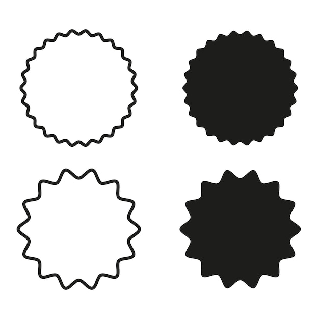 Conjunto de insignias Starburst con bordes esculpidos en blanco y negro Ilustración vectorial EPS 10