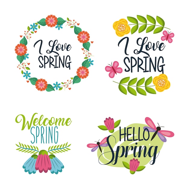 Vector conjunto de insignias tipográficas de primavera