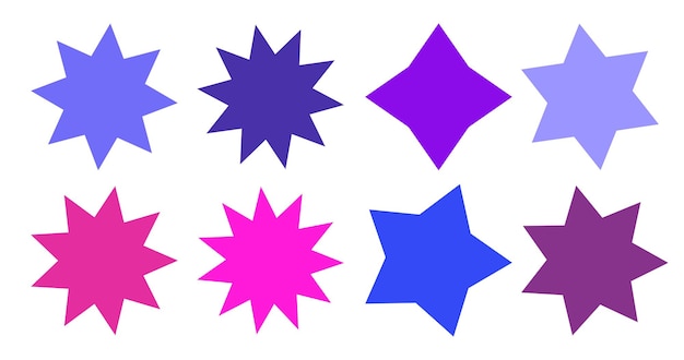 Vector conjunto de insignias de vector starburst sunburst colección azul degradado de color diferente estilo simple etiquetas vintage elementos de diseño pegatinas de colores ilustración vectorial eps10 de icono de tipos y colores