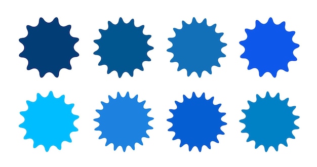 Conjunto de insignias de vector starburst sunburst Colección azul degradado de color diferente Estilo simple Etiquetas vintage Elementos de diseño Pegatinas de colores Ilustración vectorial eps10 de icono de tipos y colores