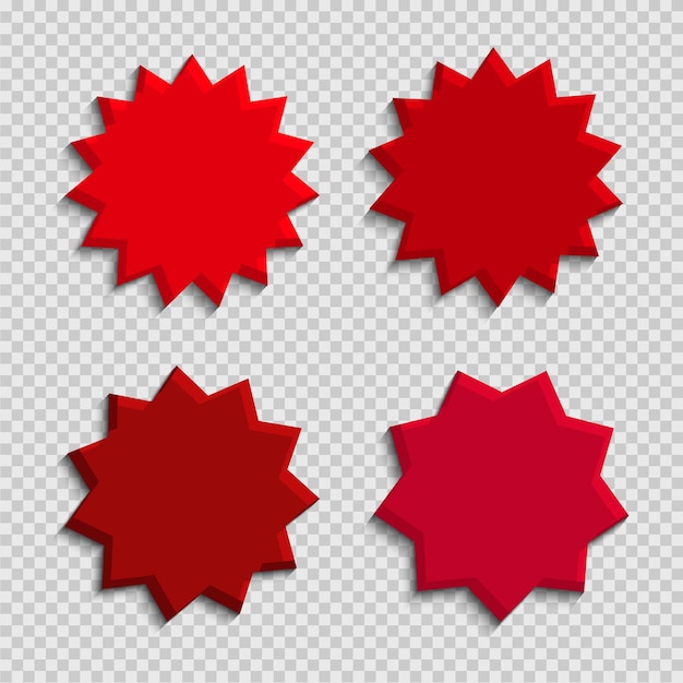 Conjunto de insignias de vector starburst sunburst Colección rojo color diferente Estilo simple Etiquetas vintage Elementos de diseño Pegatinas de colores Ilustración vectorial eps10 de icono de tipos y colores
