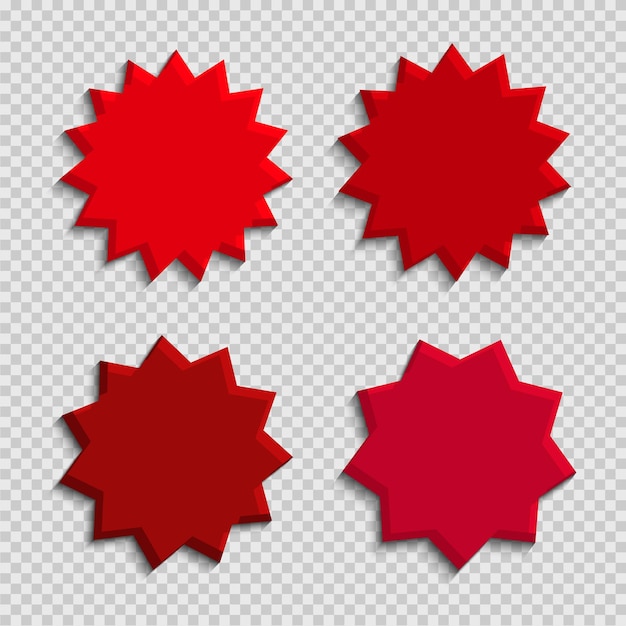 Vector conjunto de insignias de vector starburst sunburst colección rojo color diferente estilo simple etiquetas vintage elementos de diseño pegatinas de colores ilustración vectorial eps10 de icono de tipos y colores