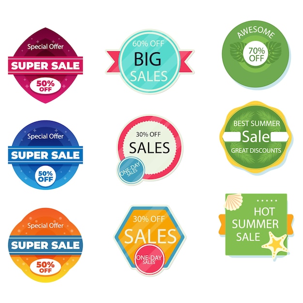 Conjunto de insignias de venta Elementos de venta Insignias de compra de bandera de plantilla Etiquetas y etiquetas de venta Descuentos de venta