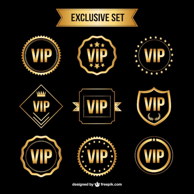 Vector conjunto de insignias vip de oro