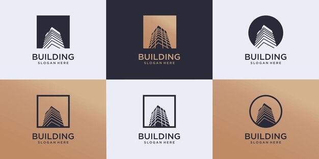 Conjunto de inspiración de arquitectura de diseño de logotipo de edificio