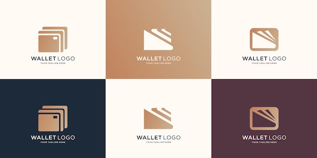 Conjunto de inspiración de diseño de logotipo de billetera de colección. logotipo moderno, billetera digital, plantilla de color dorado.