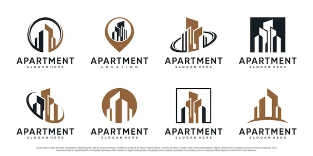 Conjunto de inspiración de diseño de logotipo de edificio de apartamentos con concepto moderno creativo Vector Premium