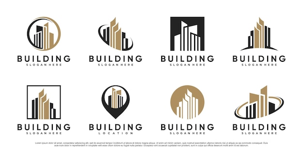 Conjunto de inspiración para el diseño del logotipo del edificio para la construcción con un concepto moderno Vector Premium