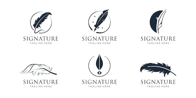 Conjunto de inspiración para el diseño del logotipo de la firma de la plumalogotipo de la plumaescritor clásico de la plumalogotipo minimalista