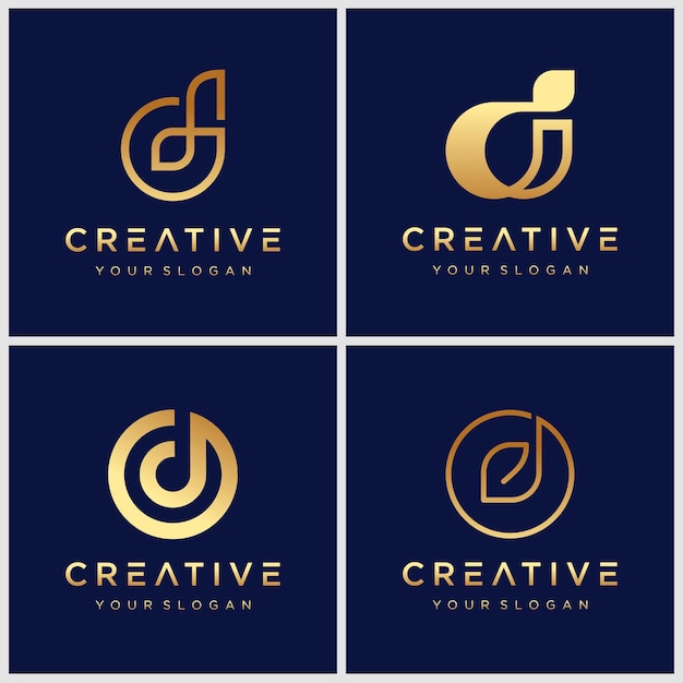 Conjunto de inspiración de diseño de logotipo de letra d creativa monograma dorado.