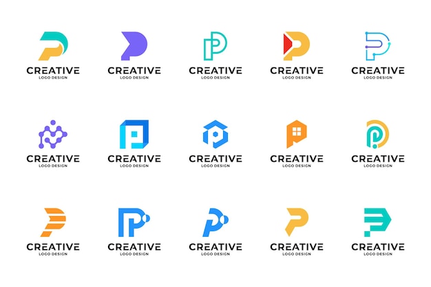 Conjunto de inspiración para el diseño del logotipo de la letra inicial P Colecciones creativas del logotipo de la letra P
