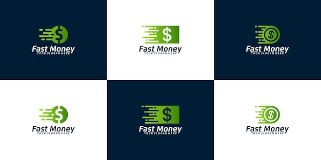 Conjunto de inspiración de logotipo de finanzas rápidas efectivo y monedas