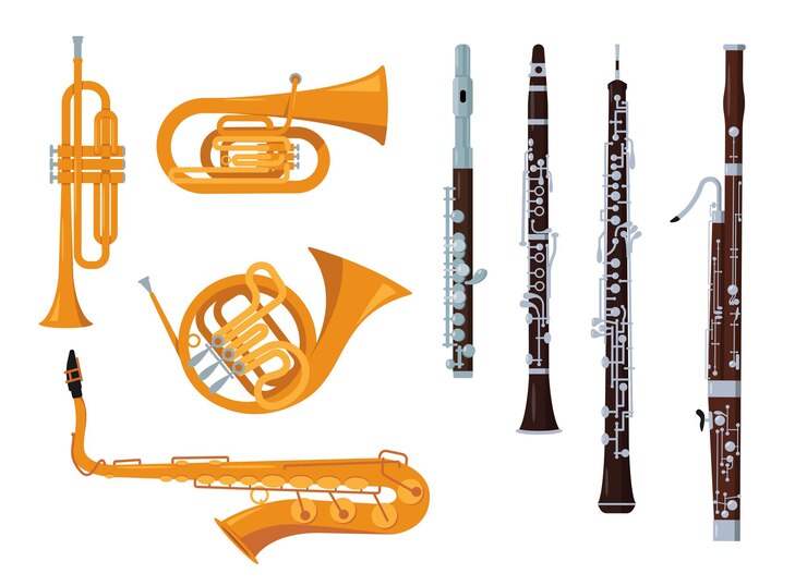 Vector conjunto de instrumentos musicales orquestales clásicos de viento aislado
