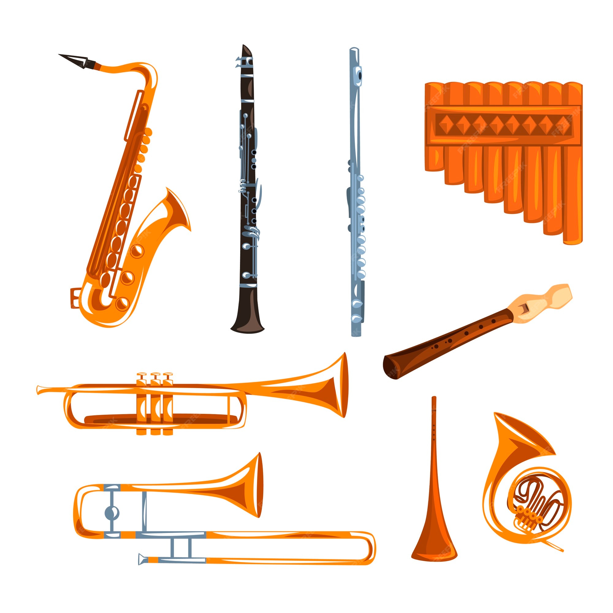 Conjunto de instrumentos musicales de viento. | Vector Premium