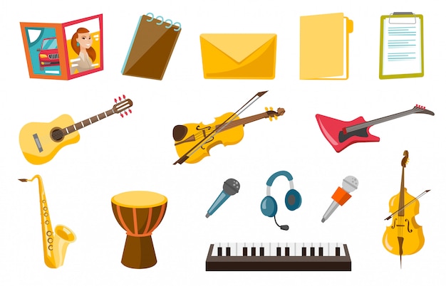 conjunto de vectores de instrumentos musicales para niños dibujados en  estilo de dibujos animados 10835622 Vector en Vecteezy