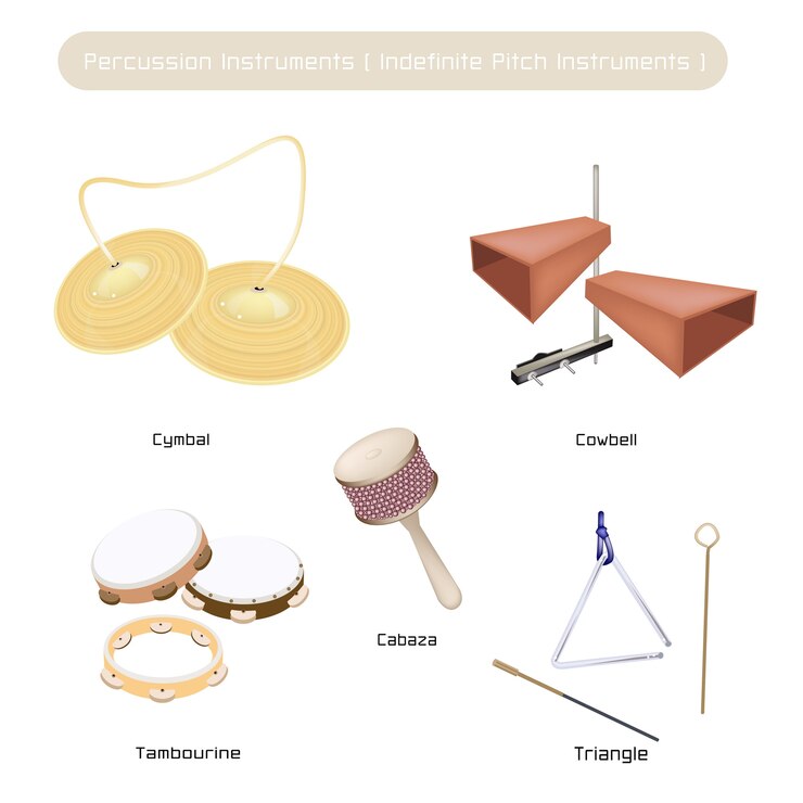 Vector conjunto de instrumentos de tono indefinido sobre fondo blanco