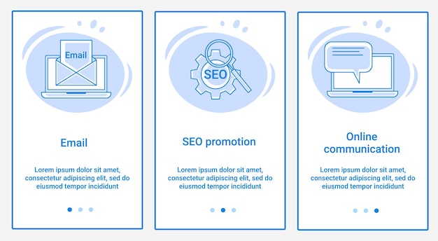 Un conjunto de interfaces UI y UX Asunto Correo electrónico Promoción SEO y comunicación en línea